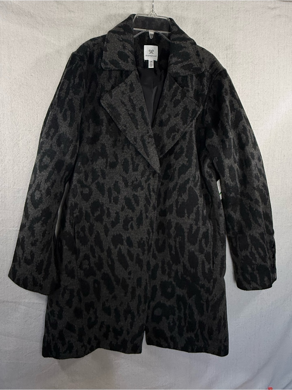 Rafaella NWT Leopard Print Coat Charcoal Black Animal Print Overcoat Sz L - Picture 3 of 9